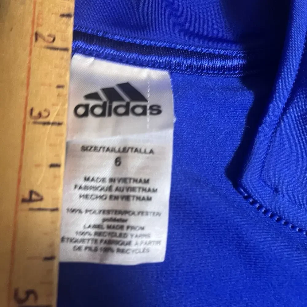 Adidas Boys Track Jacket Size 6 Zip Up Black Camo Blue White 3 Stripes Logo Kids